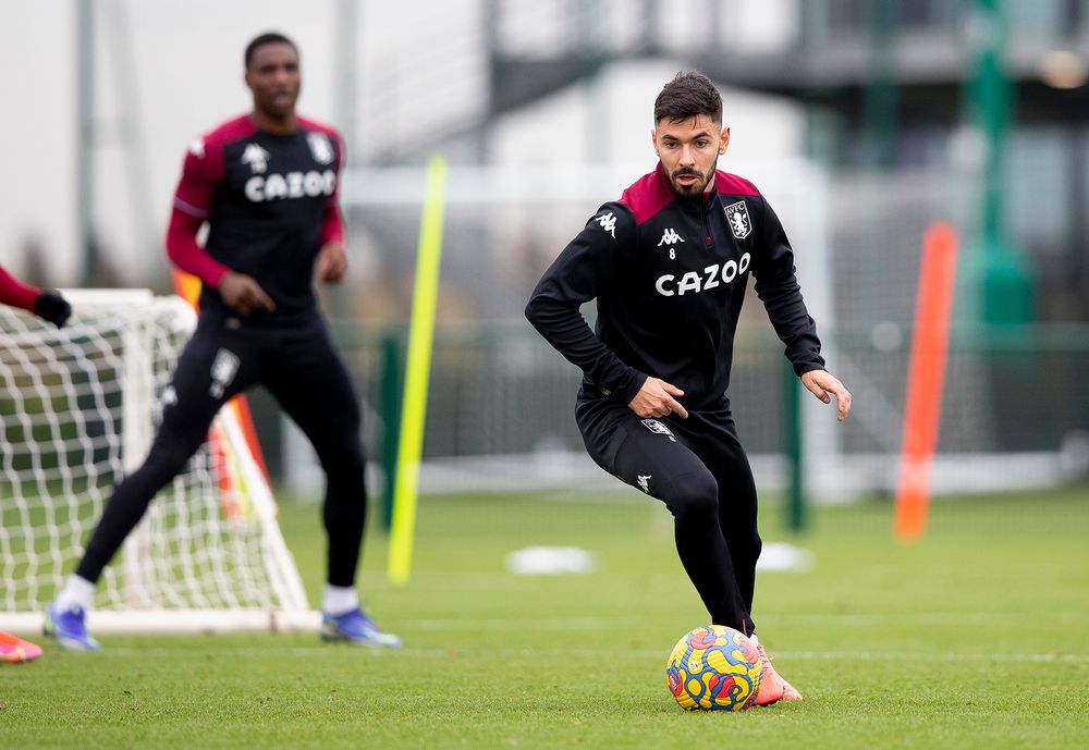 Aston Villa train ahead of taking on Leicester City this weekend.