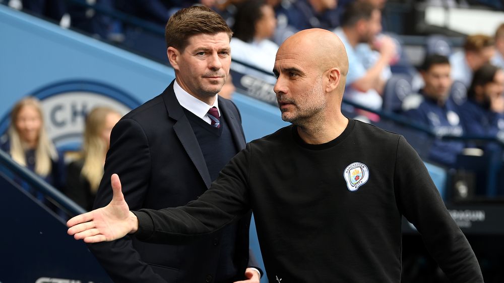Steven Gerrard and Pep Guardiola prepare for the 90 minutes ahead. 