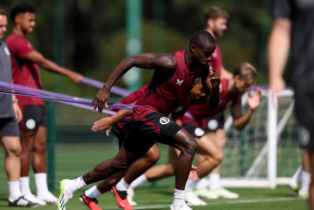 Aston Villa in training ahead of Saturday's home opener against Everton.